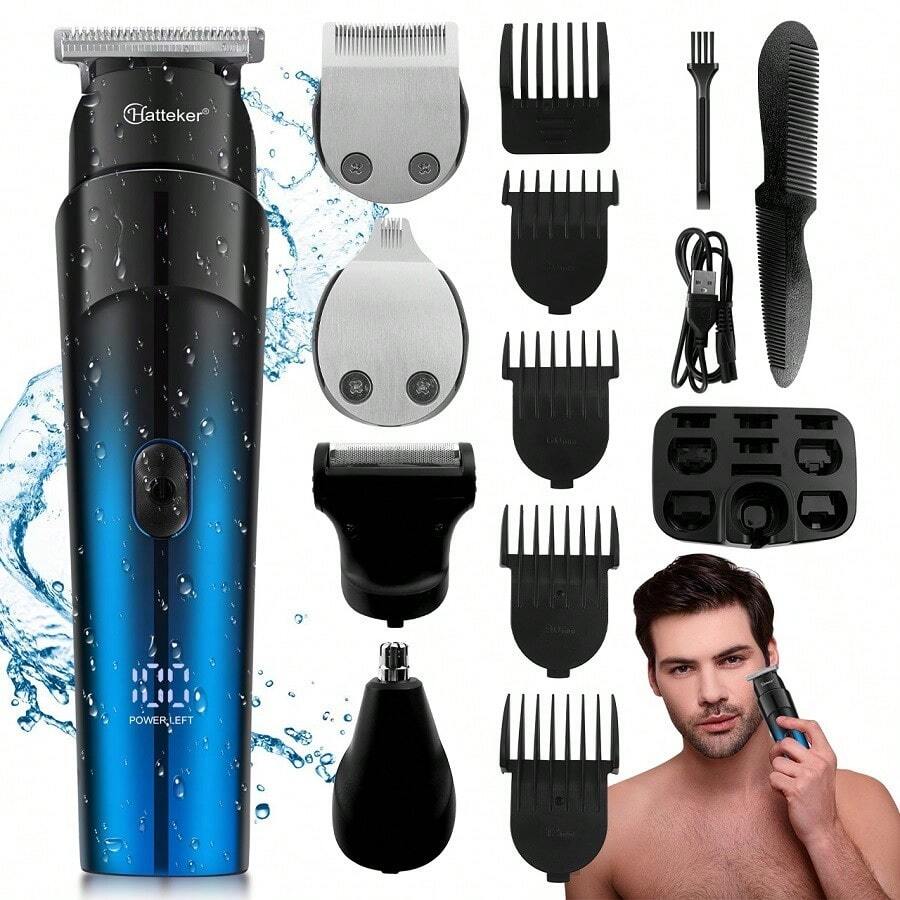 Hatteker 1pc Men's 5-In-1 Electric Hair Clipper, Multi-Function Electric Shaver, Carving Hair Trimmer, Beard Trimmer, Home Haircut Set - View 1