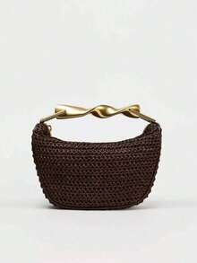 Dedoo Chiếc túi đeo chéo nhỏ gọn này có khóa kéo dệt, tay cầm bằng kim loại và dây đeo vai có thể điều chỉnh, rất phù hợp để mang đi biển. - Cà phê - Xem 3