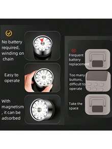1pc Stainless Steel Magnetic Mechanical Kitchen Timer, Alarm Bell Countdown, Magnetic Back, Suitable For Cooking, Baking, Frying, Steaming, Applicable For Home Kitchen, Office, Study, Meeting, Workout, Reading And More, Mechanical Alarm Timer, Kitchen Essentials And Home Necessities - Multicolor - View 5