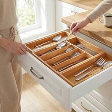 Bamboo Kitchen Drawer Organizer, Expandable Silverware Tray For Drawer, Multi-Slot Silverware Organizer & Utensil Drawer Organizer For Cutlery - 原木色 - 查看 10