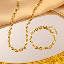 Golden Bracelet Exquisite 18K Stainless Steel Women's And Girls' Bracelet Gift For Mom, Personalized Pig Nose Coffee Bean Bracelet - Gold - View 5