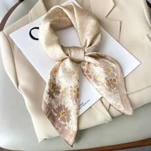 1pc Women's 70cm Satin Scarf With Imitation Silk Surface, For Neck, Head, Hair Decoration In Khaki With Ditsy Flower Prints Ideal For Vacation And Daily Wear Elegant Bandana,Hair Band,Head Band Ideal For Dressing Up Your Look - 卡其色 - 查看 2