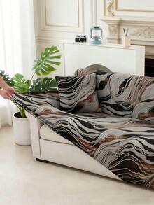 1pc Milk Silk Geometric Print Sofa Cover, Dust-Proof And Dirt-Resistant, Elastic Full Coverage Sofa Protector, Living Room Home Decor, Fits 1/2/3/4 Seater Sofa, All Season, Machine Washable, Pillow Cover Not Included - Grey - View 2
