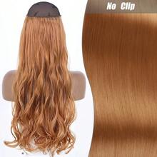 Clip-In Natural Hair Extension, Long Straight Synthetic Hairpiece, Blonde, Black, Mixed Color, Fake Hairpiece For Women HKQE - Orange - View 1