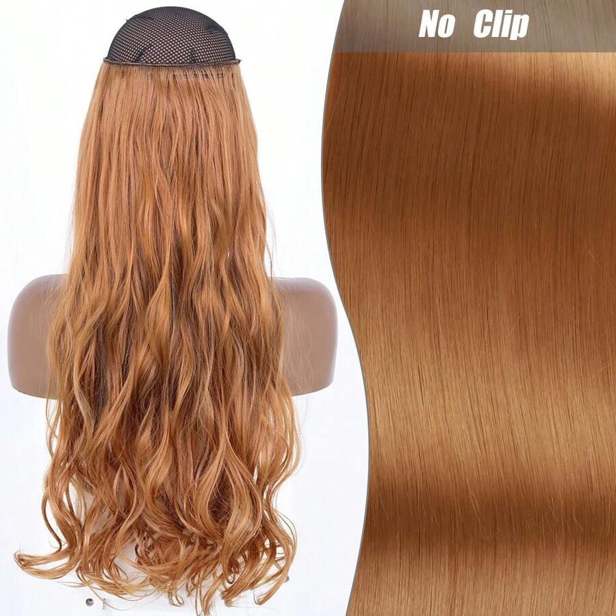 Clip-In Natural Hair Extension, Long Straight Synthetic Hairpiece, Blonde, Black, Mixed Color, Fake Hairpiece For Women HKQE - Orange - View 1