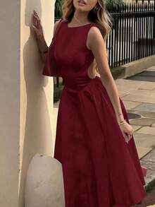 Vuslat 新款时尚百搭修身A字连衣裙，优雅简约无袖设计，适合度假、下午茶、办公通勤、日常穿着、派对等场合。 - 酒紅色 - 查看 10