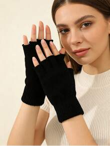 Solid Knit Gloves Summer - Black - View 11