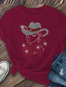 [Camicie casual da cowboy] Camicie casual a maniche corte da donna in stile cowboy | Top a collo tondo con motivi per primavera ed estate - Moda donna, Abbigliamento donna - nero - Visualizzare 9