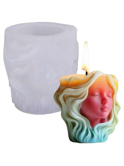 3D女孩脸硅胶模具、蜡烛模具、树脂浇铸模具、花盆笔筒化妆刷收纳模具、家居装饰DIY工艺模具