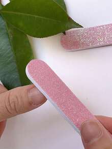 1set/5sets/20sets Pink Manicure Tool Kit: Mini Nail File, Heart-Shaped Sponge Buffer, Crystal Stick, Perfect For Polishing Jewelry And DIY Nail Art - Pink - View 2