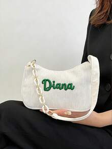 Custom Embellished Name/Text Shoulder Handbag – Personalized Embroidery Gift Bag For Women, Girlfriend, Mom | Lightweight Zipper Closure Fabric Bag With Custom Text - Multicolor - View 3