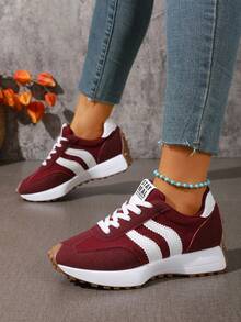 Giày thể thao nữ buộc dây nhẹ, đế cao su thoáng khí, chống trượt, giày sneaker cổ thấp thoải mái phù hợp mọi mùa. - Đỏ - Xem 10