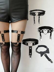 1PC Harness Garter Set Rivet Heart Garter Lace Garter Leather Thigh Ring Punk Gothic Butterfly Garter Belt Adjustable Leg Garter - As Shown - View 1