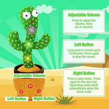Musical Singing Dancing Cactus Toy For Toddlers, Mimicking Recording Repeating Plush With Adjustable Volume & 120 Songs, Interactive Tummy Time Baby Toy For All Kids - 音量可調的開花仙人掌 - 查看 5