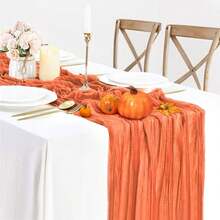 Rectangular Table Runner, 180*90CM, 300*90CM, 400*90CM, Cheese Cloth Table Runner, Bohemian Cheese Cloth Table Cloth, Transparent Tablecloth, Suitable For Weddings, Holiday Gatherings, Graduation Parties, Birthday Or Holiday Parties Cake Table Decor, Romantic Banquet Table Decor Chiffon Table Runner, Suitable For Outdoor And Indoor Colorful Tablecloth - Orange - View 4