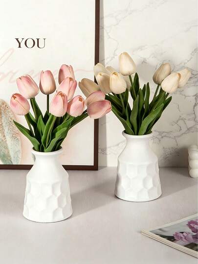 Luxury High-End Artificial Flower Pot Home Decor, Ceramic-Look Decorative Vase, Plastic Blow Molding Vase