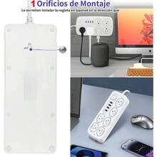 10-in-1 Black Outlet with 6 Receptacles, 4 USB Ports,  Ports,  Extension Cord, Flat Plug, Wall Mount, Overload Protection, Power Outlet Surge Protector - Ideal for Home and Office Desktop Charging - Blanco - Ver 9