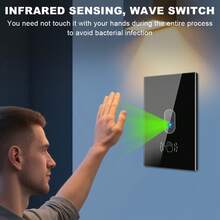 Interruptor inteligente con sensor de infrarrojos - Opciones con y sin WiFi, panel de vidrio templado, control con un gesto de la mano, compatible con Alexa/Smart Home/Tuya, control remoto y programación a través de la aplicación, apto para LED/incandescente de hasta 400W, no requiere cable neutro, material ignífugo de PC - Multicolor - Ver 6