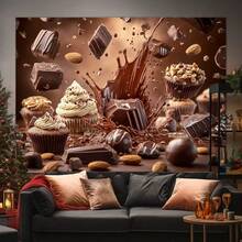 1 Tấm phông nền cỡ lớn chủ đề Nhà máy Sô cô la - Trang trí tiệc 2D sống động với bánh ngọt, thanh sôcôla và kem phủ, phù hợp cho sinh nhật, kỷ niệm, đám cưới - Phông nền chụp ảnh trong nhà/ngoài trời, chất liệu polyester, không cần nguồn điện, trang trí chủ đề sôcôla. - 9 - Xem 2
