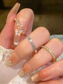 1pc Fashion 18K Gold-Plated Stainless Steel Rotating Cubic Zirconia Ring, Suitable For Women's Daily Wear, Gift - Ring - View 8