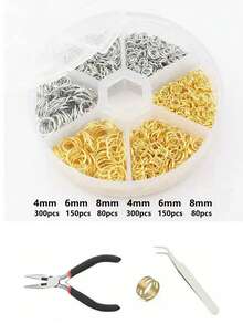 1 Box Multi-Size DIY Jewelry Earring Accessories - 4/5/6/7/8/10mm Single Loop Rings, Jewelry Making Tools Pliers, Jump Rings, Iron Rings, Decorative Rings, Open Rings, Earring Chains, Material Box Set, For Jewelry Making, Jump Rings - 6 Types Of Jump Ring Set - View 6