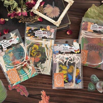 42pcs/Pack Vintage Specimen Jar Theme Stickers, Creative Aesthetic Sticker Decals, DIY Decoration Scrapbooking Craft Materials, Holiday Gift, Personalized Scrapbook School Supplies (4 Assorted Designs)