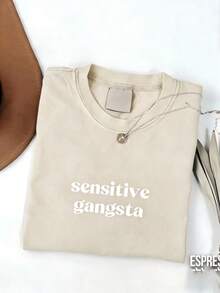 Sensitive Gangsta  Quote T-Shirt Meme God Forbid L'm A Sensitive Gangster Graphic Tee,Im  A Mommy Mamacita T-Shirt Gift For Hereaster Outfits - 杏色 - 查看 8