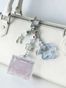 Y2K风格亚克力串珠钥匙扣，夏日音乐爱好者吊坠，彩色几何设计，亚克力和合金材质，适用于钥匙、包包和配饰，可爱钥匙扣，包包吊坠，耳机吊坠，迷你CD盒专辑唱片吊坠钥匙扣，DIY亚克力钥匙扣 - 彩色 - 查看 5