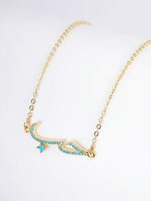 1pc Turquoise Inlaid Diamond Arabic Script Dainty Necklace, Luxury Everyday Wear & Holiday Gift For Women - Multicolor - View 4
