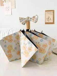 French Ins High-Quality Ditsy Floral Umbrella, Wooden Handle Sunshade Anti-UV Foldable Dual-Use Umbrella - Floral Umbrella - View 10