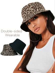 1pc Women's Reversible Leopard Print Bucket Hat - Suitable For Casual Everyday And Outdoor Use,Holiday,Travel - A - View 2