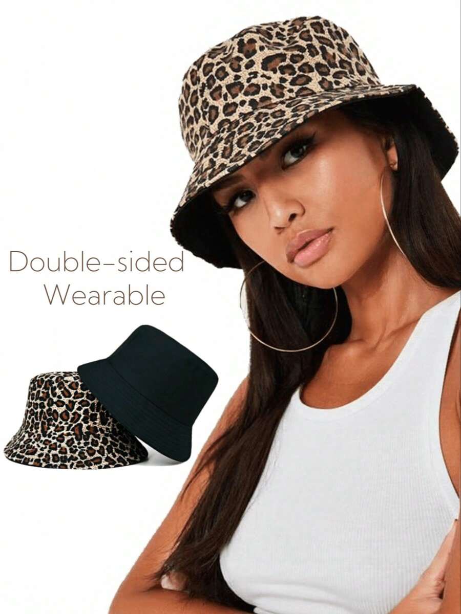 1pc Women's Reversible Leopard Print Bucket Hat - Suitable For Casual Everyday And Outdoor Use,Holiday,Travel