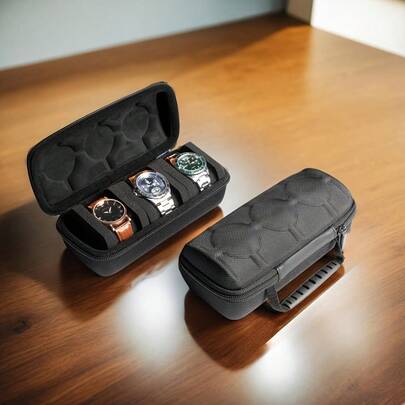 1pc Luxury 3-Slot Watch Travel Case Watch Storage Box Hard-Shell Watch Travel Case Mechanical Watch Anti-Drop Bag Can Accommodate 3pcs Of Men's And Women's Watches With Soft Foam Cushion And Handle Heavy-Duty Hard-Shell Exterior Soft Foam Cushion