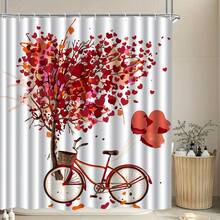 [150x180 CM] 1 pezzo Tenda doccia semplice con motivo albero dell'amore e bicicletta, di alta qualità ed elegante, accessorio per il bagno con stampa piatta 2D - 150x180cm - Visualizzare 2