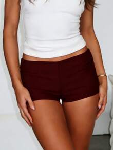 Y2k Micro Mini Shorts For Women Low Rise Booty Shorts Hot Pants Cute Going Out Bottoms Party Club Streetwear - 酒紅色 - 查看 2
