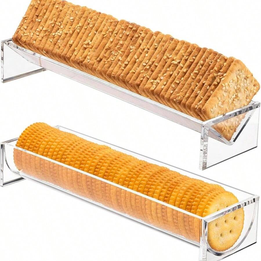 1个/2个亚克力饼干托盘，透明马卡龙展示托盘，长方形多功能饼干架，适用于家庭聚会食品展示 - 彩色 - 查看 1