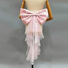 1pc White Satin Oversized Bow Backpiece, Asymmetrical Mesh Ribbon Waist Decor - Multicolor - View 2