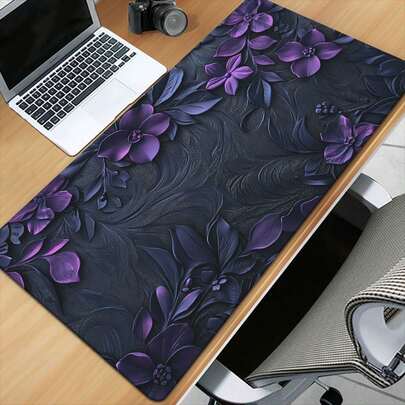 1pc Purple Floral Texture HD Printed Pad For Desk, Multi Functional XXL Mousepad, Keyboard Gaming Mouse Mats, Office Computer PC Gamer Desk Mat, Gifts For Family Friends