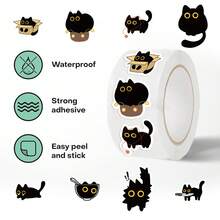 500 Stickers/Roll Cute Cartoon Black Cat Award Roll Sticker Gift Sticker Sealing Sticker - Multicolor - View 4