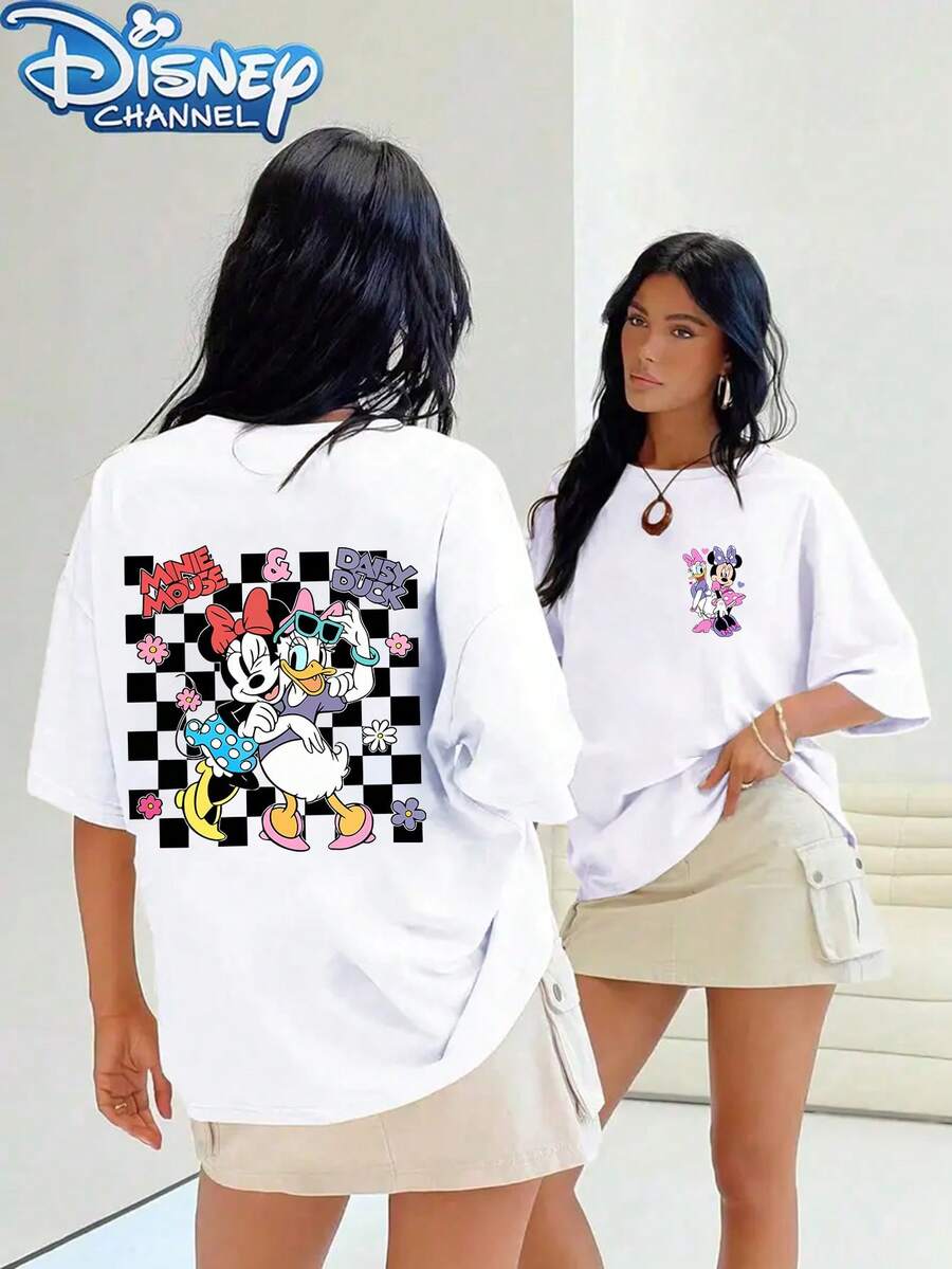 Disney Cartoon Minnie & Daisy Collection Printed Women'S T-Shirt | Breathable Lightweight Crew Neck Casual T-Shirt, Regular Summer Streetwear With Disney Character Print, Disney Short Sleeve, Summer Women'S Wear - trắng - Xem 1