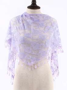 1件装女士经典蕾丝镂空玫瑰披肩，时尚流苏三角围巾新娘头饰，优雅女士蕾丝头巾 - 彩色 - 查看 20