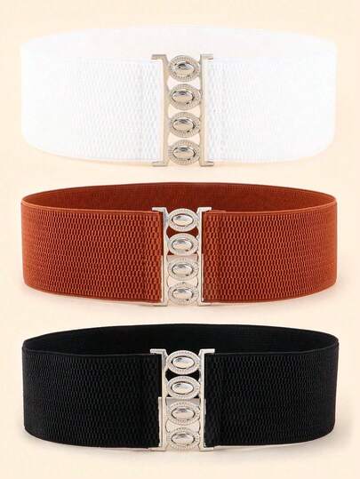 3 Pieces Set With Metal Buckle Wide Waist Belt, Elastic Waist Cincher, Women's Spring, Summer, Autumn, And Halloween Costume Accessories