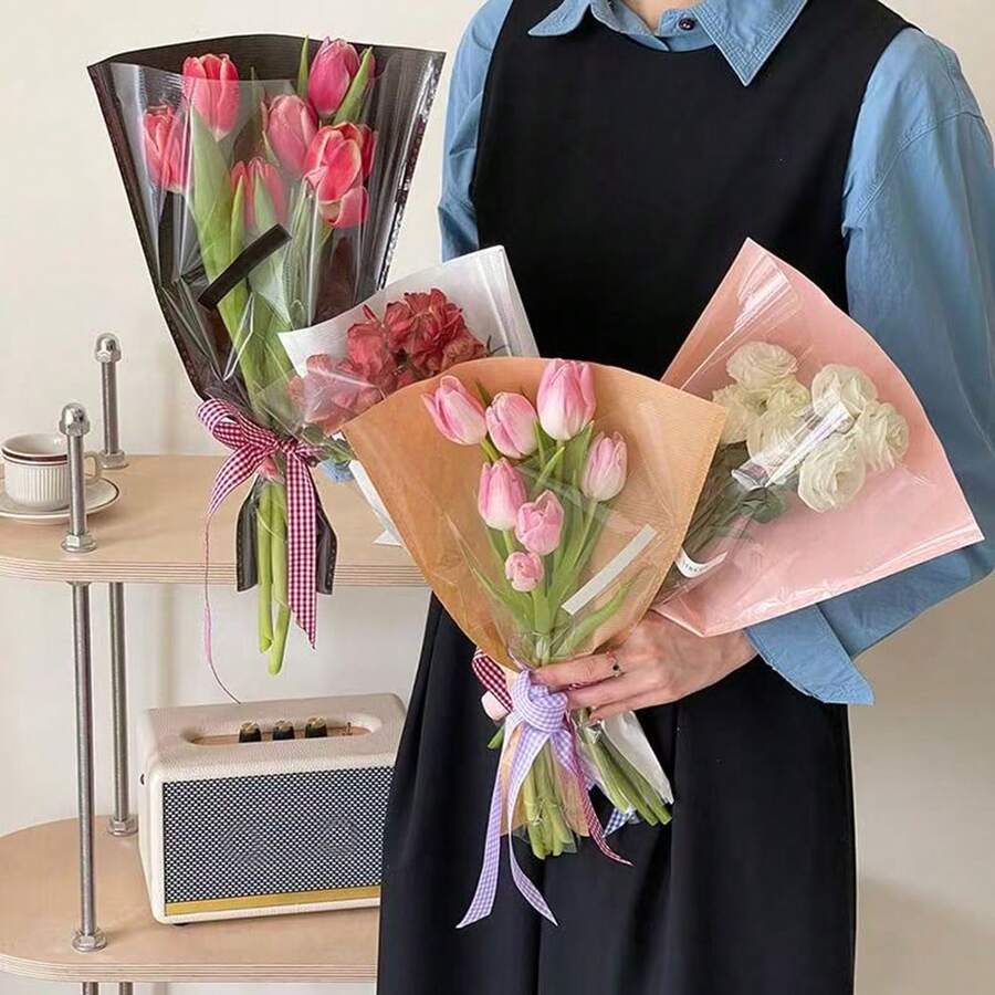 透明花束包装袋，牛皮纸花卉装饰袋 - 多色 - 查看 1