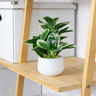 1pc Faux White Rim Green Plant Potted Decor - Nordic Style | Approx. 9 Inches Including White Planter | Perfectly Suitable For Decorating Living Room Windowsill, Dining Room Sideboard, Study Desk, Office Workstation And Other Scenes, Easily Infusing A Fresh And Elegant Natural Atmosphere, An Versatile Accessory For Minimalist Soft Furnishing.