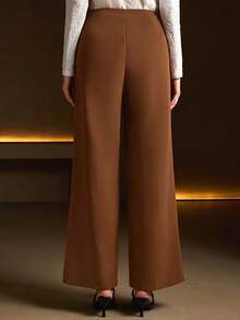 Damen Lässig Loose Gerade Bein Hose, Kaffeefarben Weite Bein Hose, Locker & Bequem, Eleganter Business-Casual, Hohe Taille Gerade Hose für Damen, Minimalistisch Alltags Tragen im Herbst/Winter Frühling - Kaffeebraun - Übersicht 2