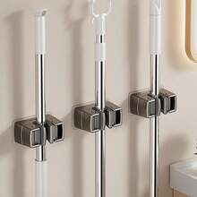 1/3pcs Wall Mounted Mop & Broom Holder, Modern Plastic Storage Clip, No Drill Adhesive Storage Solution, Suitable For Bathroom And Kitchen, Practical Hooks - Multicolor - View 4