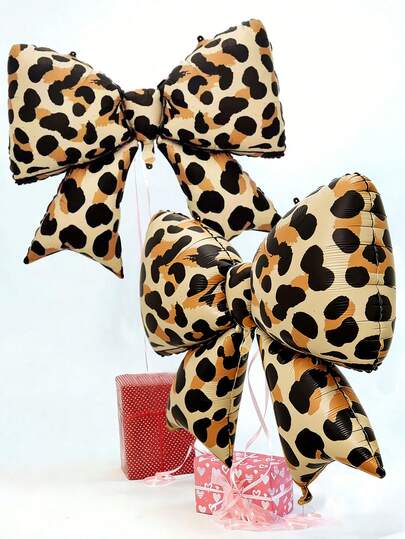 1/2pcs Large Leopard Print Foil Balloon With Bow, Suitable For Birthday Party, Bachelorette Party, Anniversary, Bow Theme, Event Party, Mother's Day Decoration