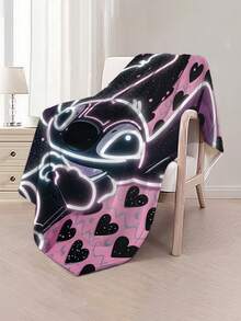 1pc Cartoon Character Black & Pink Graphic Flannel Blanket - Soft & Cozy For Outdoor, Travel, Camping, Sofa, Bedding - Modern Playful Minimalist Print, Comfortable Bedding Accessory For All Seasons, Versatile - Multicolor - View 7