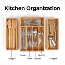 Bamboo Kitchen Drawer Organizer, Expandable Silverware Tray For Drawer, Multi-Slot Silverware Organizer & Utensil Drawer Organizer For Cutlery - 原木色 - 查看 11