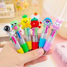 8/12pcs Random Cartoon Cute 4-Color Mini Ballpoint Pens, Portable 0.7mm Refill Smooth Writing 4-Color Ink, Adorable Colorful Handwriting Pens For Daily Use, Fashionable Student Office Stationery Gift Set, Perfect Learning Supplies And Back To School Essential - Multicolor - View 2